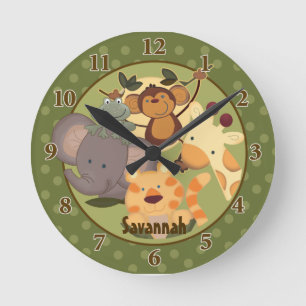 Ronde Jungle Safari Wall Horloge Ajouter un nom