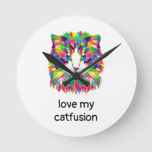 Ronde Love My Catfusion Chat Abstrait Quartz Horloge mur