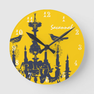 Ronde Lustre Personnalisé Jaune Moutarde Oiseau Horloge