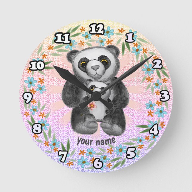 Ronde Maman Panda ours Amour horloge  (Recto)