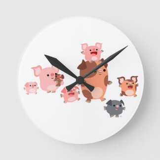 Ronde Mignonne Cartographie Pig Famille Mur Horloge