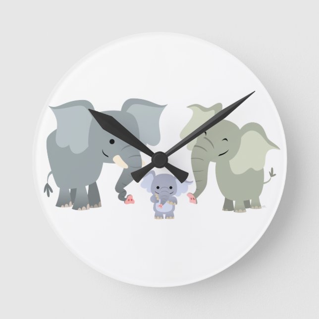 Ronde Mignonne Cartoon Elephant Famille Mur Horloge (Recto)