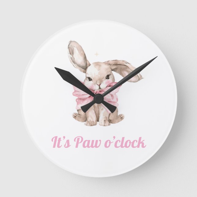 Ronde Mignonne Lapin "C'est Paw O'clock" Horloge (Recto)