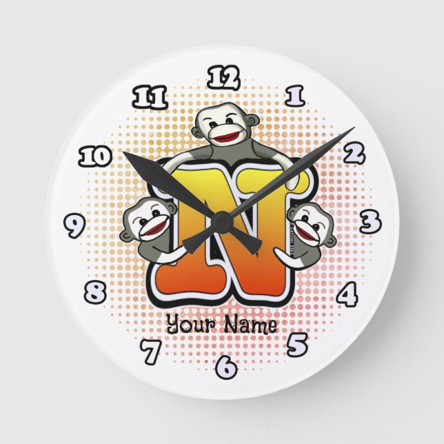 Ronde Monogram N Sock Monkey Horloge (Recto)