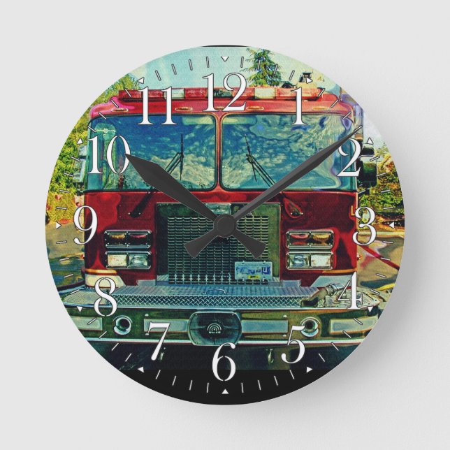 Ronde Moteur D'Incendie Attendant Une Horloge À Mur D'In (Recto)