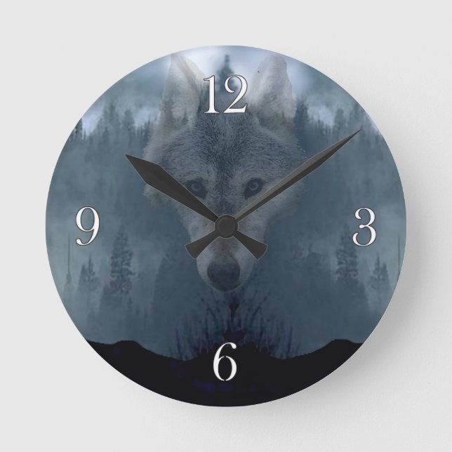 Ronde Mystic Grey Wolf Spirit Wildlife Art Horloge (Recto)