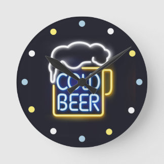 Ronde Neon Cold Beer Mancave Bar Den Wall Horloge