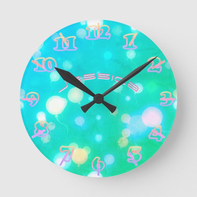 Ronde NEON Mur Horloge Turquoise PINK SKI Personnalisé (Recto)