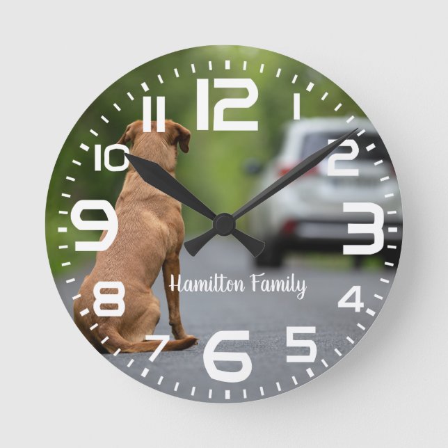 Ronde Nom de famille Labrador Chien voiture Horloge mura (Recto)
