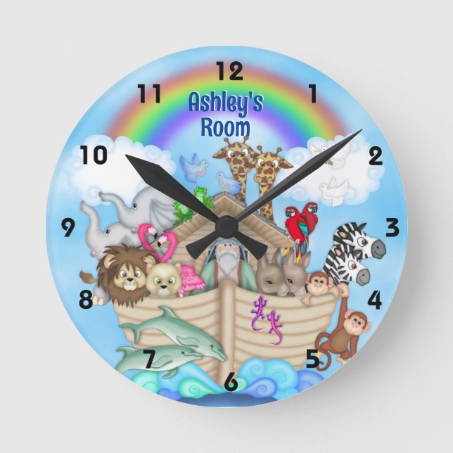 Ronde Nom personnalisé Noah's Ark Wall Horloge (Recto)