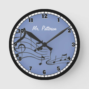 Ronde Notes de musique bleue Grande horloge personnalis