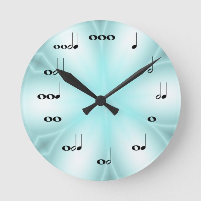 Ronde Notes musicales Horloge sur bleu clair (Recto)