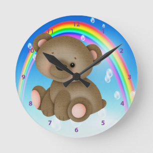 Ronde Ours de bébé et horloge mignons d'arc-en-ciel