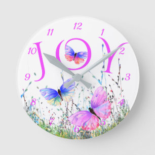 Ronde Papillons colorés volant dans la nature - Horloge 
