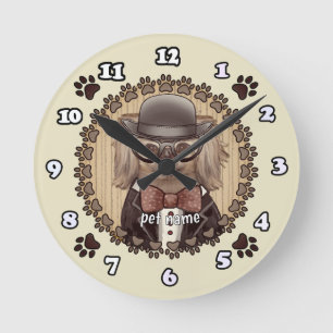 Ronde Pekingese avec lunettes Horloge