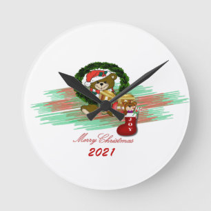 Ronde Père Noël JOY Sock Noël 2021 Mur acrylique Horloge