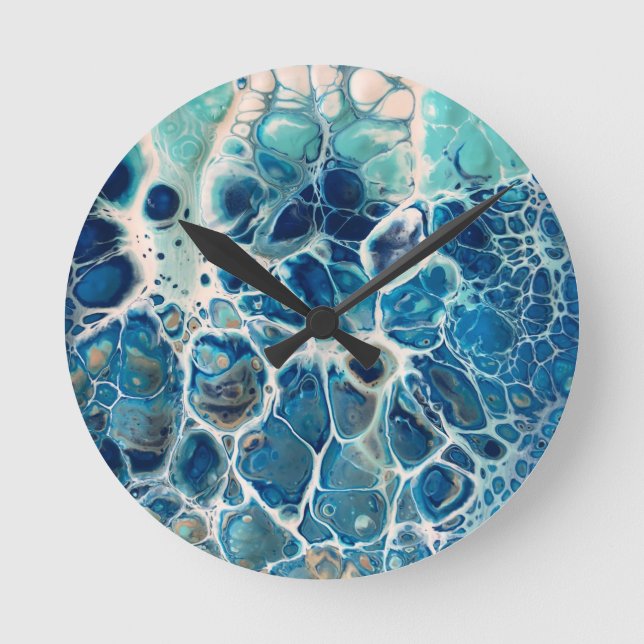 Ronde Plage en acrylique fluide, océan, surf, horloge mu (Recto)