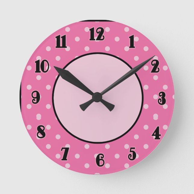 Ronde Points roses et accents noirs Horloge (Recto)