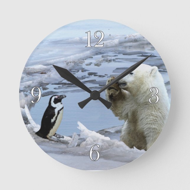 Ronde Polar Bear Cub & Penguin Best Friends Horloge mura (Recto)