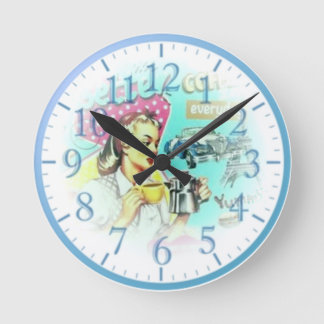 Ronde Retro café fille Wall Horloge