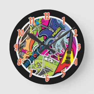 Ronde Rock Star Guitar Rocker Music Horloge personnalisé