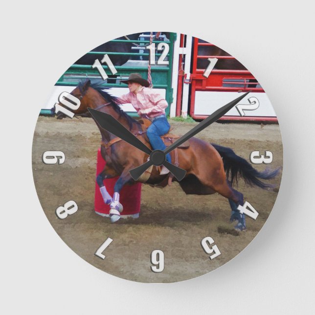 Ronde Rodéo Cowgirl Barrel-Racing Occidentale Horloge À  (Recto)