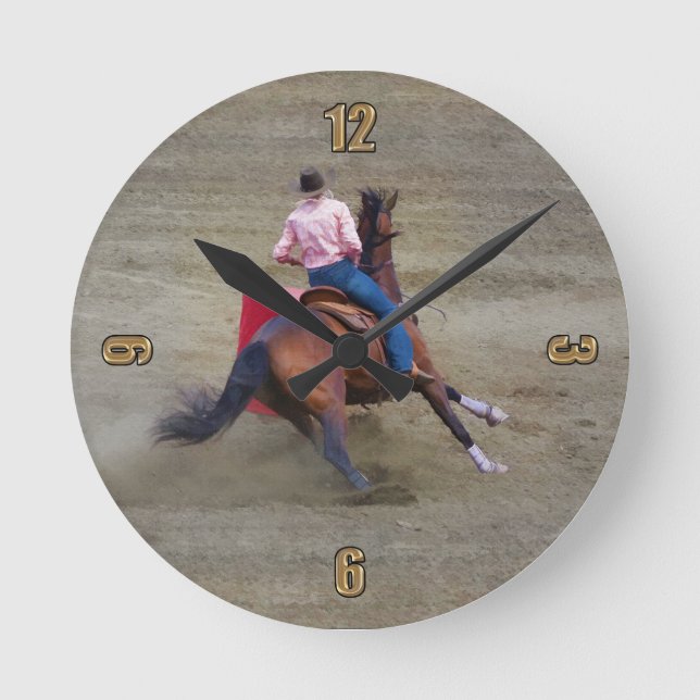 Ronde Rodéo Cowgirl Barrel-Racing Occidentale Horloge À  (Recto)