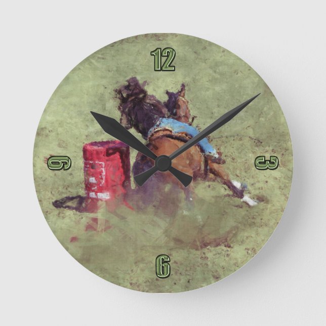 Ronde Rodéo Cowgirl Barrel-Racing Occidentale Horloge À  (Recto)
