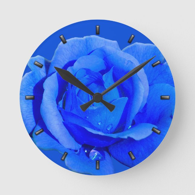 Ronde Rose Horloge Bleu Rose Fleur Mur Horloge Rose cade (Recto)