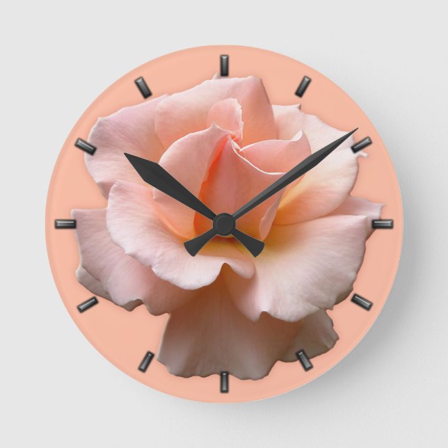 Ronde Rose Horloge Wildrose Mur Horloge Pêche Rose Décor (Recto)