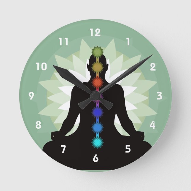 Ronde Sept Chakras Yoga Position Conception Mur Horloge (Recto)
