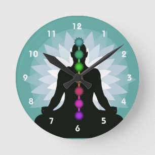Ronde Sept Chakras Yoga Position Conception Mur Horloge