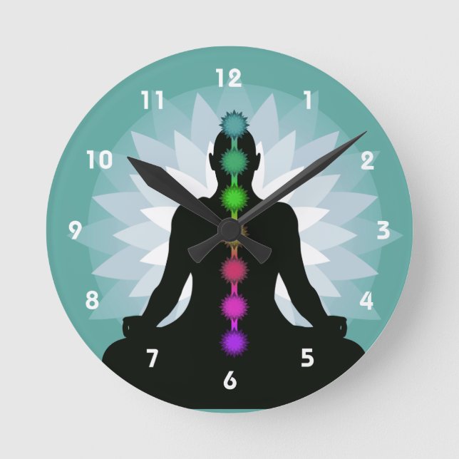 Ronde Sept Chakras Yoga Position Conception Mur Horloge (Recto)
