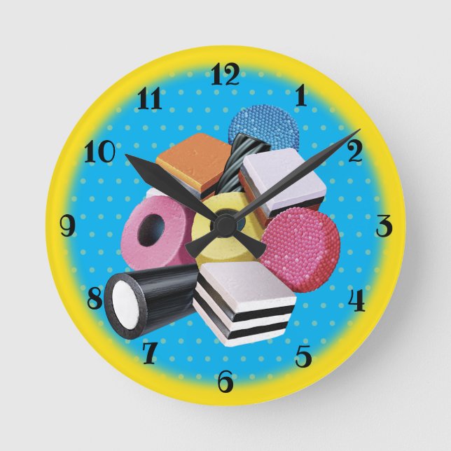 Ronde Sucrerie Allsorts. Grande horloge murale. Jaune et (Recto)