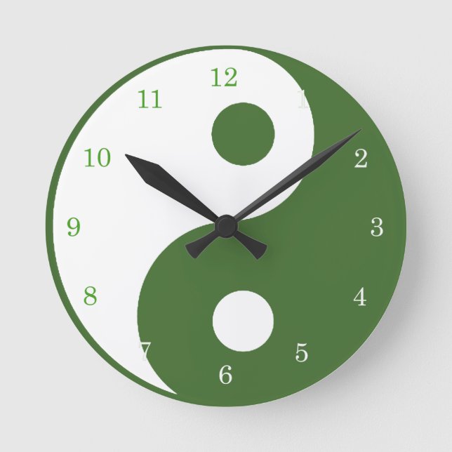 Ronde SYMBOLE YIN Yang Vert et Blanc Horloge (Recto)