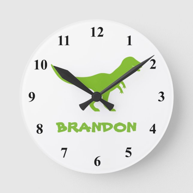 Ronde T Rex dinosaure murale horloge avec nom enfant per (Recto)