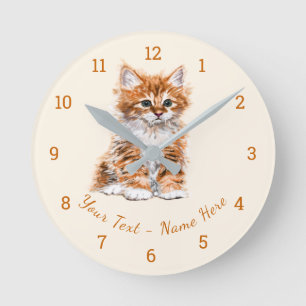 Ronde Texte personnalisé / Nom Horloge avec bébé Kitten