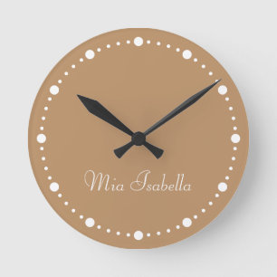Ronde Trend Couleur Chaud Beige Blanc Points Nom Horloge