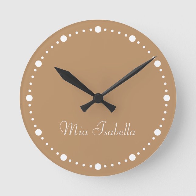 Ronde Trend Couleur Chaud Beige Blanc Points Nom Horloge (Recto)
