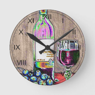 Ronde Vin et horloge impressionnistes d'art de raisins