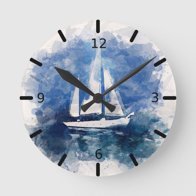 Ronde Voilier Aquarelle Ocean Horloge (Recto)
