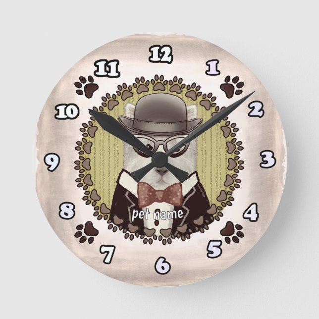 Ronde West Highland Terrier portant des lunettes Horloge (Recto)
