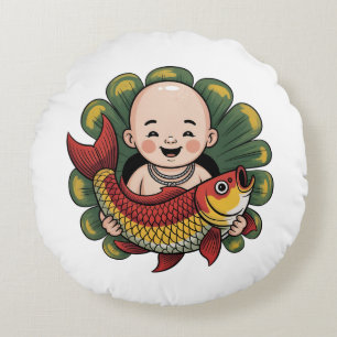 Ronds Coussins rond Petit garçon avec Lucky Koi
