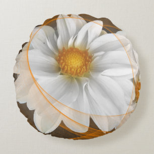 Ronds Fleurs Coussins rondes Blanc Noir Orange