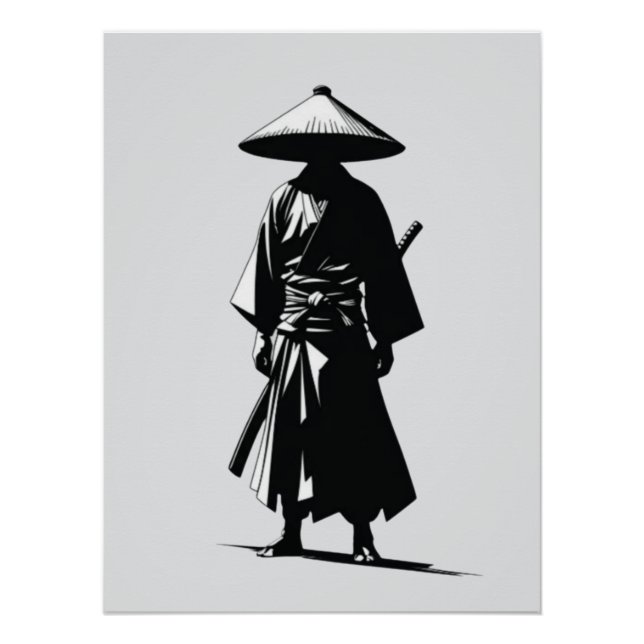 Ronin Silencieux – Affiche d'art mural Noir & Blan (Devant)