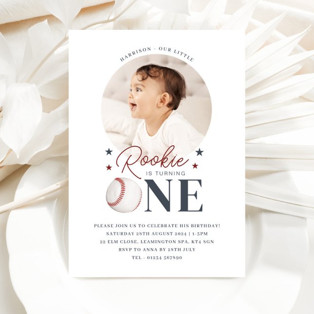 Rookie 1er Anniversaire - Une Invitation photo ron (Rookie 1st Birthday - One Round Photo Invitation)