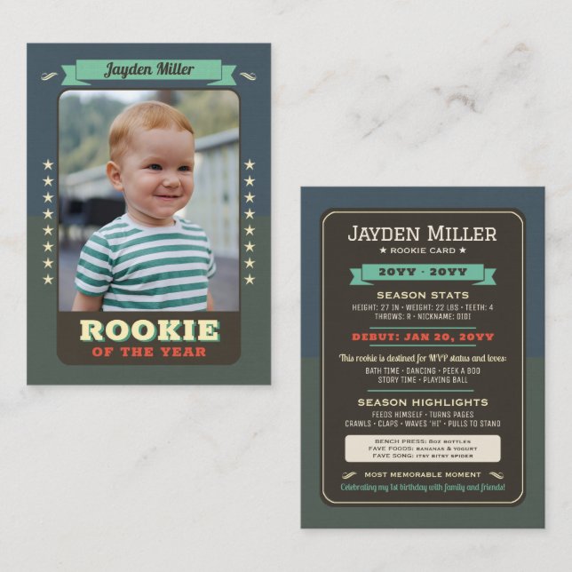 Rookie Année Baseball 1er Anniversaire Carte de co (Devant / Derrière)