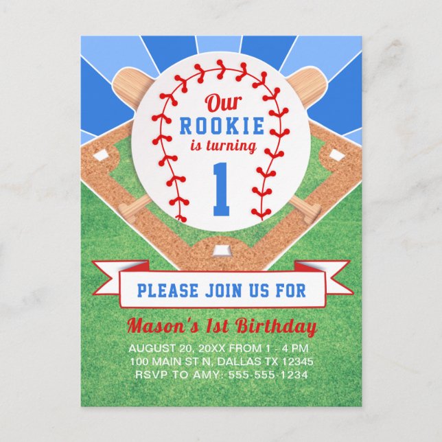 Rookie Baseball 1er Invitation anniversaire (Devant)