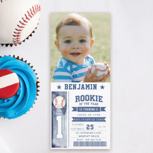 Rookie Baseball Photo Blue Boy Anniversaire Invita