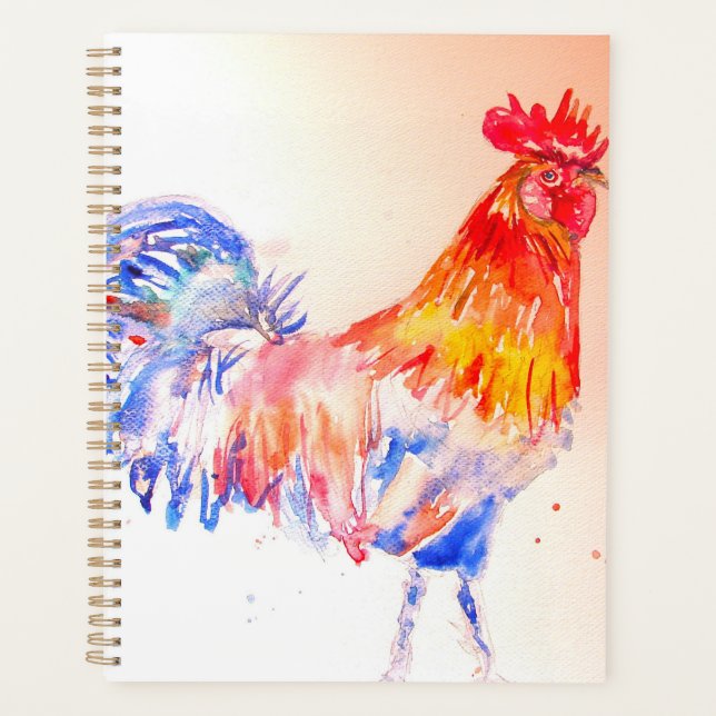 Rooster Aquarelle Poulet Oiseaux Enfants Carnet (Devant)